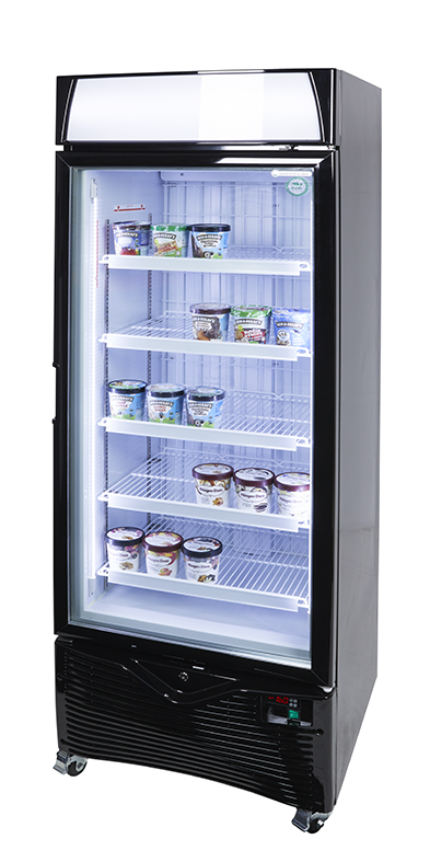 GCDF380-gastro-cool-gefrierschrank-glastuer-werbedisplay-schwarz-nofrost-umluft-seitlich-gefuellt