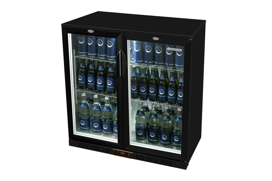 Gastro-Cool Bottle Cooler with glass door - black - hinged door - self-closing - GCUC200 Side full